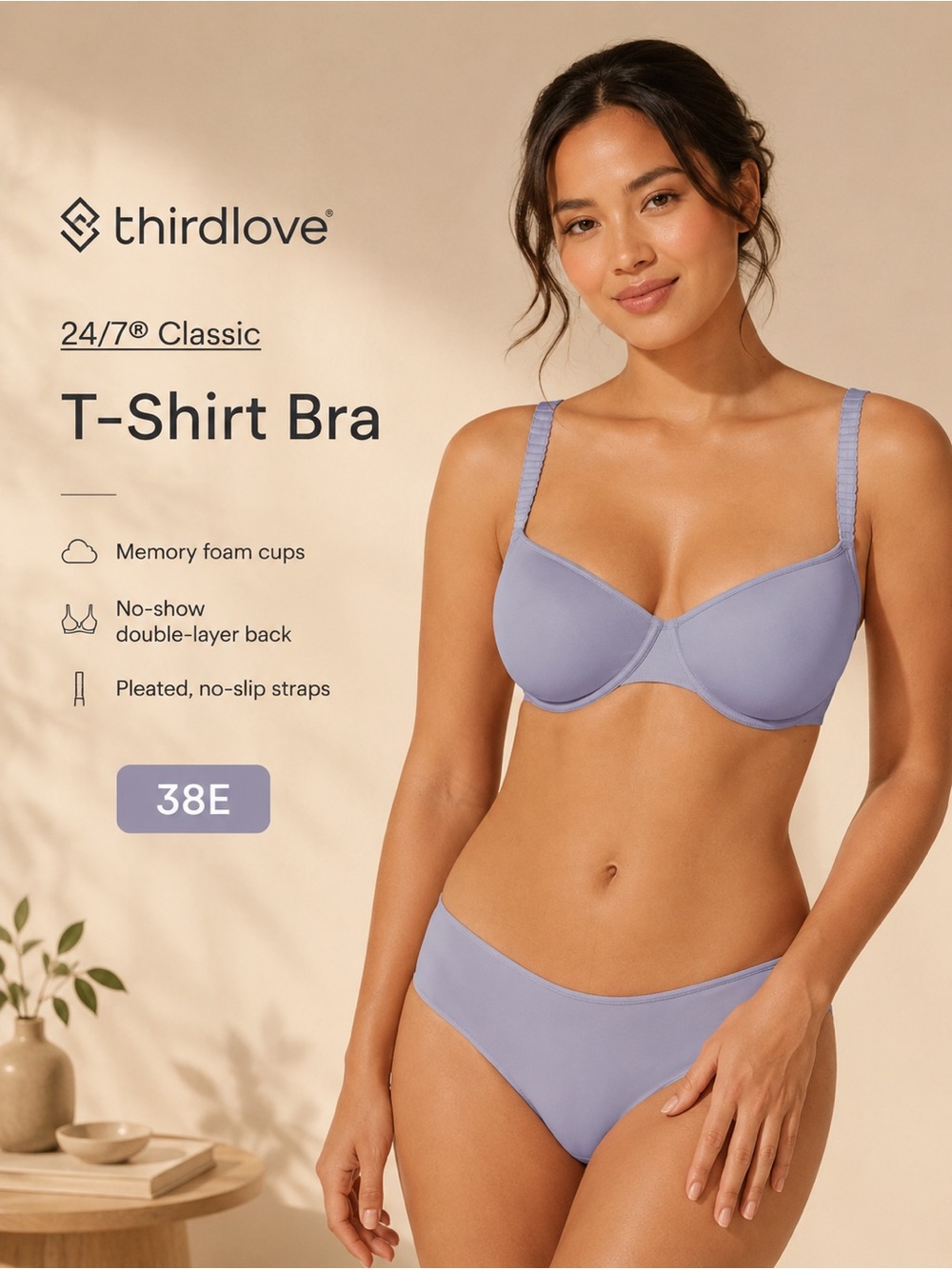 ThirdLove 24/7 Classic T-Shirt Bra Winter Violet 38E NWT